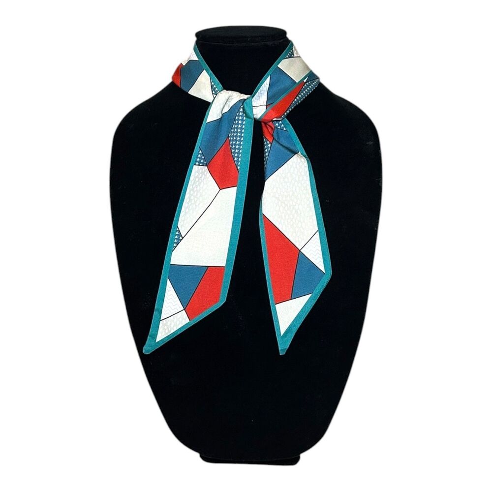 Green Woman Scarf Thin Ribbon Wrap Geometric 37” X 2.5”